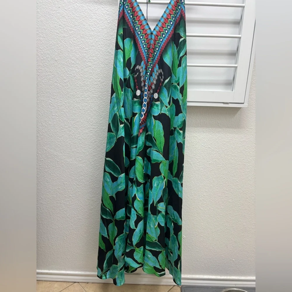 TROPICAL-PRINT MAXI HALTER DRESS - Picture 2 of 6